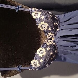 Victoria Secret Sheer Blue Nightgown w/laceand Embroidery